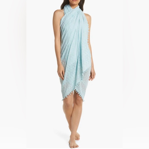 BRAND NEW Melissa Odabash Embroidered Pareo in Celeste Blue One Size Coverup - Picture 5 of 7